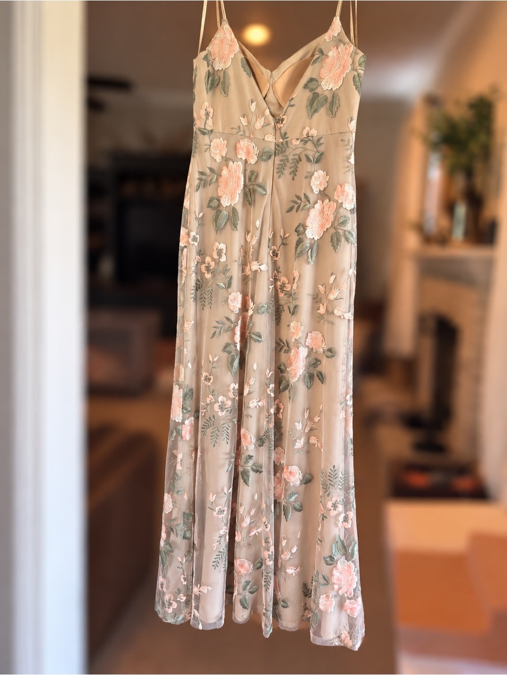 Jenny Yoo Ivory Maxi Slip Dress with Pink Floral Embroidery - Picture 2 of 3